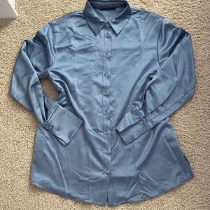 NWOT - Slate Blue Satin Long Sleeve Woven